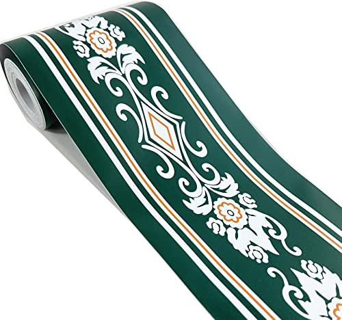 Mesoar 5 Meters Self Adhesive Vintage Green Floral Pattern Wallpaper Border Peel Stick Decorative Ceiling Sticker Molding Border