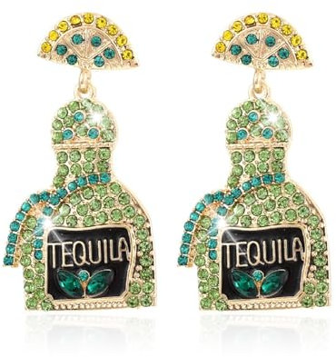 Champagne Earrings for Women Tequila Gifts for New Years Crystal Wine Glass Dangle Earrings Martini Tequila Margarita Earrings for Party Happy New Year's Eve Jewelry, Adjustable, Metal, No Gemstone