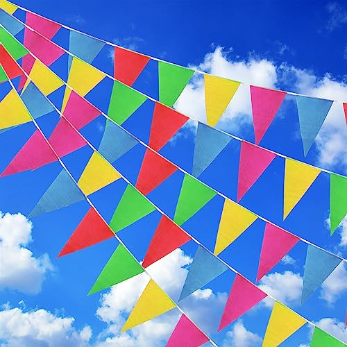HAKZEON 400 m Bunte Wimpelkette für den Außenbereich, 600 dreieckige Flaggen, Polyestergewebe, ideal für Partys, Hochzeiten, Festivals