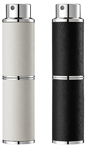 owlyee Travel Perfume Bottle Refillable - 8ML Leather Empty Mini Cologne Spray Atomizer Men - Small Fragrance Sample Sprayer - Portable Refill Travel Essentials Container with Black White