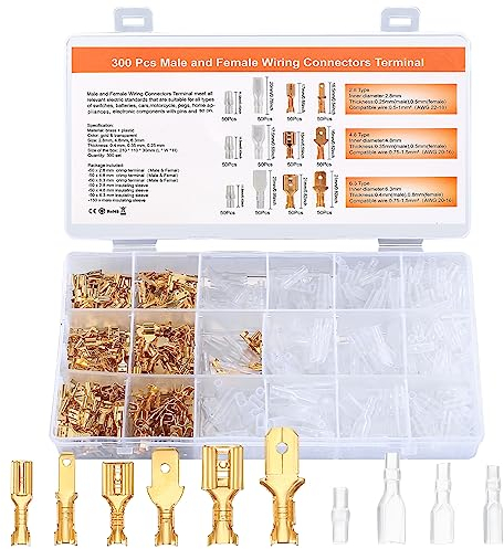 KOXXIAMOQ 600 Piezas de Conectores Eléctricos Macho y Hembra, Set de Terminales Planos, Surtido de Terminales de Cable, Funda Terminal Aislante, Kit de Mangas, 2,8 mm 4,8 mm 6,3 mm