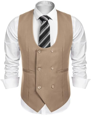COOFANDY Men's Suit Vest Slim Fit Double Breasted Dress Vest Casual Business Formal Waistcoat