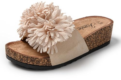 JOMIX CIabatte DOnna Estive Zeppa con Sughero Pantofole Ergonomico Comode da Casa Sandali Eleganti Leggeri per Spiaggia Mare SD9173 Beige 41