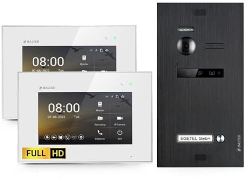 BALTER EVO HD Video Türsprechanlage Black für 1 Familienhaus Kit, 2x Monitor 7