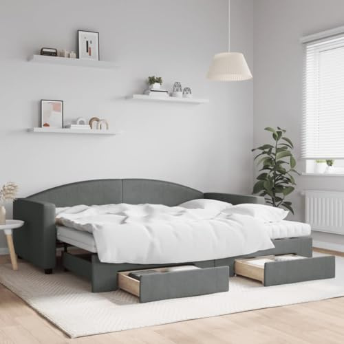 ZQQLVOO Betten, bettrahmen & lattenroste Schrankbett Polster kopfteil Tagesbett Ausziehbar mit Schubladen Dunkelgrau 90x200 cm Stoff