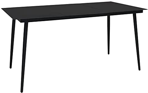 AUUIJKJF Home Items, Garten-Esstisch, Schwarz, 190 x 90 x 74 cm, Stahl und Glas, Anzugmöbel