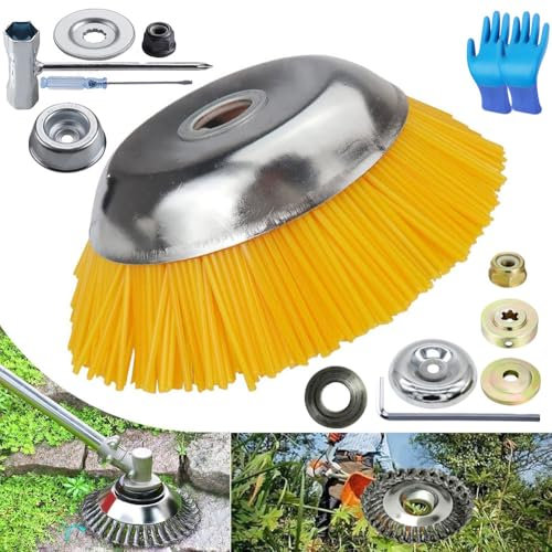 Anyingkai Nylon unkrautbürste für freischneider,Unkrautbürste Nylon 25,4 mm,Freischneider unkrautbürste Nylon,8 Zoll Wildkrautbürste für motorsense,Rasentrimmer unkrautbürste (Gelb-B)