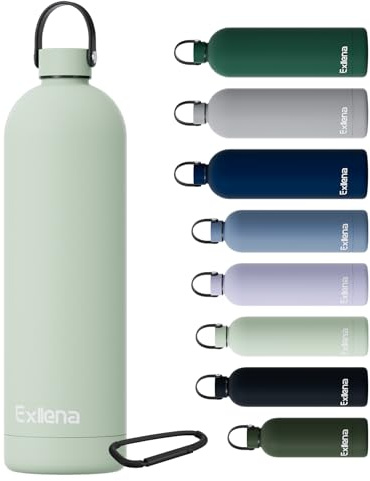 Exllena Botella Térmica 1.5 Litros – Botella Agua Acero Inoxidable 304, Botella Acero para Agua Fría y Caliente, 100% Estanco con Asa y Gancho – Ideal para Viajes, Gym y Exterior(Verde Salvia)