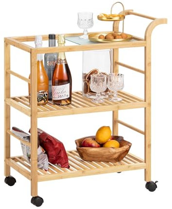 SoBuy Servierwagen mit Rollen Küchenwagen Küchenregal Rollwagen Küche Regal mit Rollen Natur BHT ca. 65x80x35cm SVW24-N