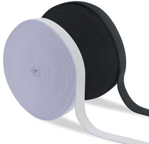 20 m × 20 mm nero bianco elastico largo cucito due volumi elastico nero, nastro per cintura per pantaloni, nastri elastici per cucito, nastro in tessuto per cucito per la casa fai da te.