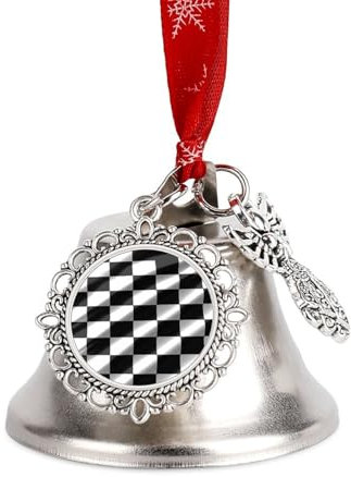 Weihnachtsglocken Hängende Klingelglocke Metall Weihnachtsschmuck Schwarz Weiß Rennen Karierte Flagge Glocke Schlitten Weihnachtsbaum Hängende Ornament Anhänger Dekorative Kuhglocken für