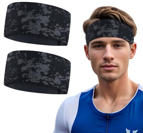 Sport Stirnband für Herren und Damen - Dünn Breit Schweißband Elastic Haarband Kopfband für Fitness, Joggen, Laufen, Rad, Wandern，Tennis und Yoga,Passt unter Helm (Farbe 1（2 Stück）)