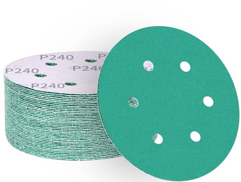 ALPXUXP 50 pezzi Dischi Abrasivi 150 mm,Impermeabile Carta Vetrata 240 Grana 6 Fori per Orbitale Levigatrice Giraffa per Legno,Metallo