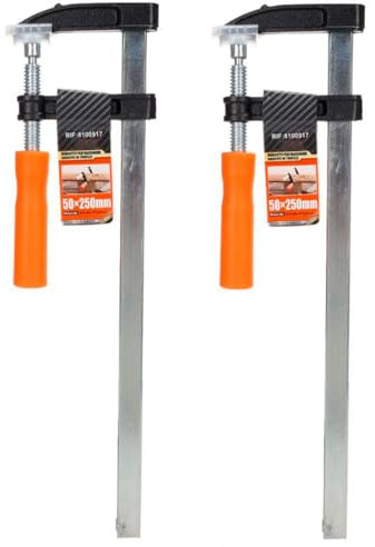Tradineur - Pack de 2 sargentos de tornillo, abrazadera de barra, acero y plástico, gran fuerza de sujeción, carpintería, fijación de madera, tableros - 50 x 250 mm