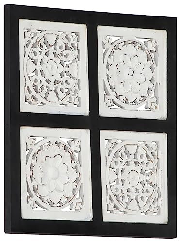 AJJHUUKI Quincaillerie, matériaux de construction, panneaux muraux - Panneau mural sculpté à la main en MDF 40 x 40 x 1,5 cm - Noir et blanc