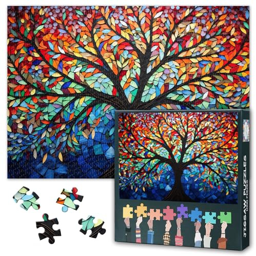 Tree of Life Jigsaw Puzzle for Adults 1000 Pieces Colorful Tree Puzzles Challenging Game 1000 Piece Jigsaw Puzzles Finished Size 50x70cm