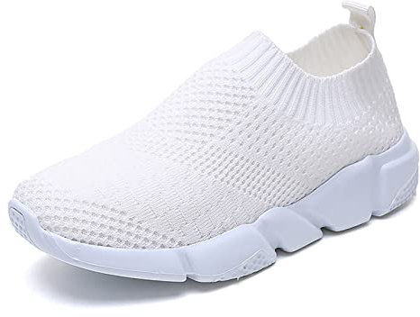 Sneakers Mujer Zapatillas Slip On Comoda Casual Mesh Respirable Ligero Zapatos Moda Caminar Tejer, Blanco, 40 EU