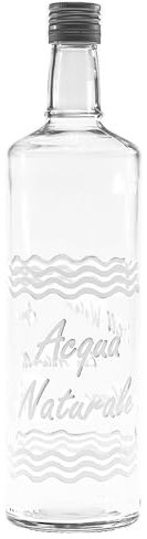 Bottiglia in vetro con tappo a vite igienico da 1 lt acqua naturale elegante scritta bianca in tavola a casa o ristorante hotel bar sale ricevimento