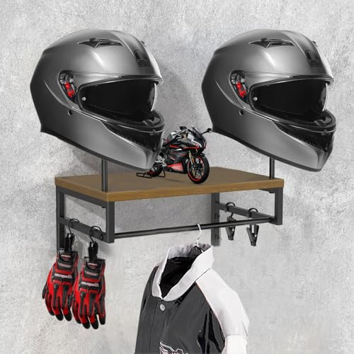 BUERPINKING Helmhalterung Wand, Motorradhelm Halterung, Motorrad Garderobe für das Aufhängen der Radfahrerausrüstung, Helm Halterung Wand für Mäntel Hüte Schlüssel Jacke-Display Organizer