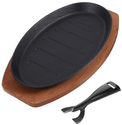 NOLITOY Cast Iron Baking Pan for Steak Seafood Vegetables Fork for Indoor Grilling and Serving at Home