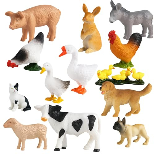 BaiDekun 13 Stück Mini-Tierfiguren, Realistisch Bauernhoftiere Spielzeug für Kuchendeckel, Geburtstag Gastgeschenke Geschenk, Lernspielzeug