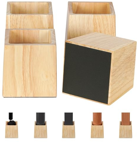 TQVAI Lot de 4 Rehausseur Pieds de Lit en Bois, Lourd Pied de Meuble, Supporte 1000KGS, Augmentation Pieds de Lit 7,6 CM, Pieds de Canapé Hauteur de Levage du Canapé de Table de 3 Pouces, Naturel
