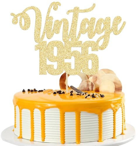 Gyufise 1 Pack Vintage 1956 Cake Topper Glitter Happy 70th Birthday Cake Decorations for 70th Men and Women Birthday 70 Fabulous and Happy Seventy Party Supplies Gold