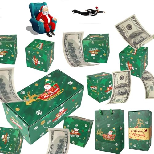 Caja de Regalo Sorpresa Navideña Explosión para Dinero, Caja de Regalo Plegable Sobre Rebote Caja de Lujo de Efectivo Pop-Up con Confeti para Navidad Cumpleaños San Valentín (Verde)