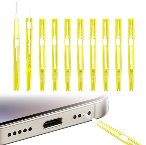 10Pcs Cell Phone Cleaning Kit Double-Sided Dust Remover Charger Anti-Clogging Mini Brushes Cleaner for Mobile Phone Earbud USB-C Speaker Receiver Headphone Keyboard Yellow