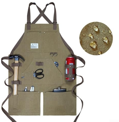 Arbeitsschürze für Holzbearbeitung und Gartenarbeit, dickes Segeltuch, verschleißfest mit geteiltem Boden, Werkzeug-Organizer mit mehreren Taschen für Tischler und Elektriker (grün)