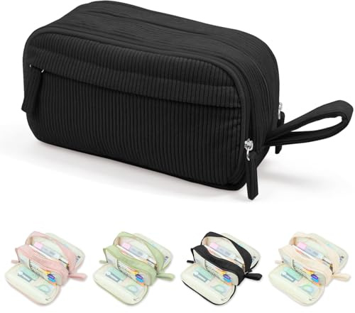 Boziee Federmäppchen Cord-Stoff Stiftetasche für Mädchen Teenager Große Kapazität Schulmäppchen mit 3 Fächern Pencil case für Schule und Büro (Schwarz)