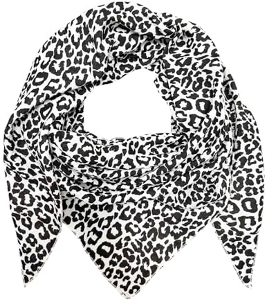 XL DreieckStrickschal Leopard Frühling Schal 100% Baumwolle Made in Italy Fashion Tuch Dreieckschal Stola Herbst Frühling Tuch Leo (mini Leo26 Schwarz)