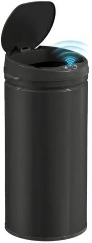 HOMCOM Poubelle de Cuisine Automatique 42L en Acier Inoxydable Noir | Couvercle à Fermeture en Douceur, Poubelle à Capteur de Mouvement Sans Contact, Résistant aux Empreintes Digitales