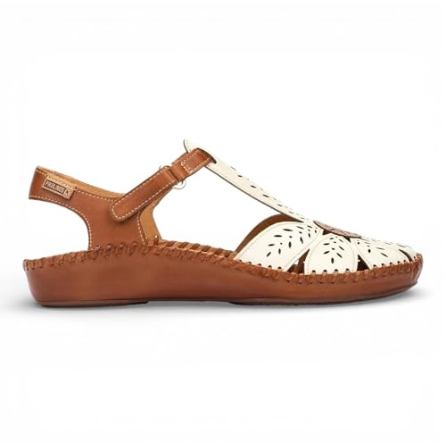 Infinity P.Vallarta Women’s Tan Cream Leather Cushioned Wedge Semi-Open Shoes Sandals