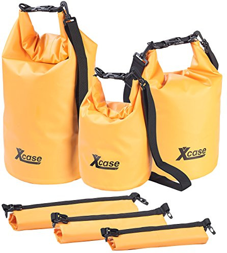 Xcase wasserdichte Packtaschen: 3er-Set wasserdichte Packsäcke aus LKW-Plane, 5/10/20 Liter, orange (Packsäcke wasserdicht Motorrad, Seebeutel, Angel)