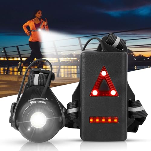 West Biking Lauflicht - Super Hell Lauflampe Joggen, USB Wiederaufladbare Brustlampe zum Joggen, 500 Lumen Lampe Joggen Licht, 90° Verstellbarem Abstrahlwinkel für Laufen, Spazieren mit Hund (Schwarz)