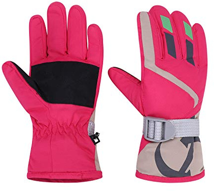 QCHOMEE Kids Boys Ski Mittens Winter Skiing Gloves Thermal Snow Mittens Warm Hands Full Finger Gloves Age 3-6 Years Old Waterproof Windproof Ski Gloves Outdoor Sports Skiing Cycling (Pink)