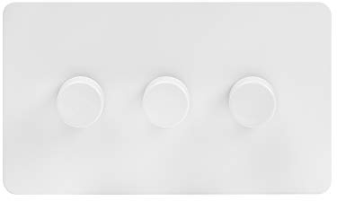Soho Lighting White Metal Flat Plate 250W 3 Gang 2 Way Trailing Dimmer Screwless
