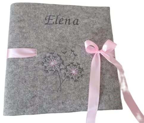 Fotoalbum Kind/Baby Album Name Pusteblume Junge Mädchen Geburt Wollfilz 30 cm x 30 cm