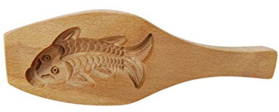 Needzo Traditional Wooden Moon Cake Mold, Gold Fish Shape For Biscuits, Muffins, Mid-Autumn Festival, 9 Inch