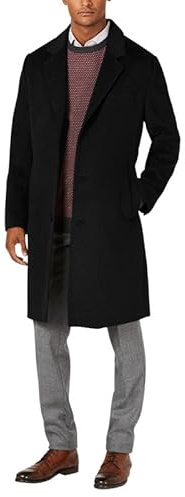 LONDON FOG Men's L19195 Signature Wool Blend Top Coat - Black - 46L