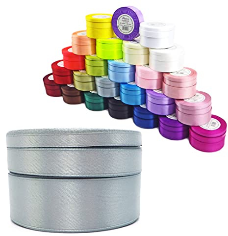 Sepkina Satinband Schleifenband Dekoband Band Bastelband Geschenkband Nähband Zierband Satin Silber 0,32€/M (Silber, 25)