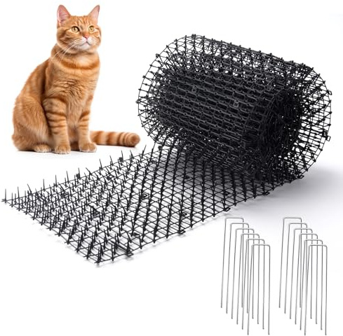 Hmyomina 13FT Scat Mat for Cats with Spikes and 12 Garden Staples - Outdoor/Indoor Pet Deterrent for Plants, Furniture, Car, and Yard