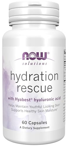 NOW Foods Solutions, Hydration Rescue with Hyabest® hyaluronic acid, Helps Maintain Youthful Looking Skin*, Supports Healthy Skin Moisture*, 60 Veg Capsules