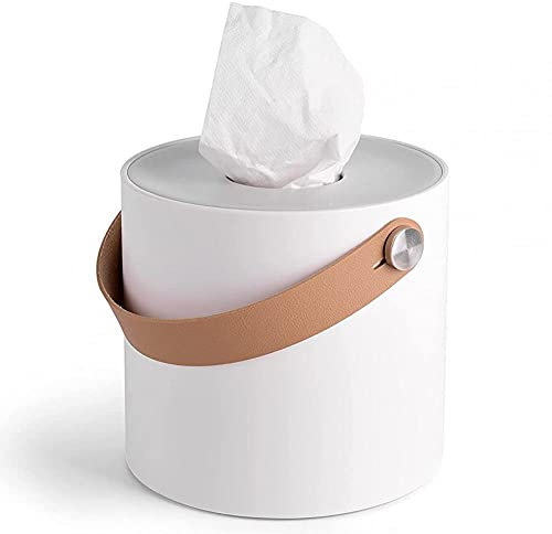 TOSSPER Tenedor De Cubierta De Tejido Facial Plástico Moderno con Asas De Cuero para Cómodas De Baño Mesas De Noche Escritorios (Blanco)