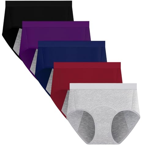 Yintry Mutandine per Il Ciclo mestruale da Donna Intimo a Tenuta stagna in Cotone Pantaloni di Protezione dal Flusso Pesante Slip Traspiranti Confezione da 5 (XL, Stile)