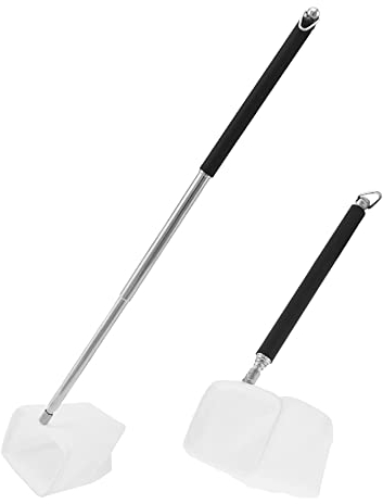 QWORK® 2 Stück Kleines Aquarium Fischnetz, Fischernetz mit langem Griff, Garnelen Fangnetz, Ausziehbar 19-54 cm, Schwarz