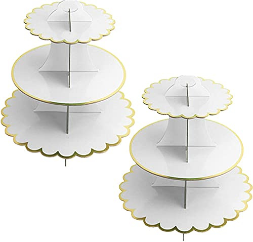 YKKJ 2 PCS Alzata Torta，3 Livelli Alzata Cupcake in Cartone，Adatto per La Festa di Matrimonio, Compleanno, Baby Shower, Torta, Torta da Dessert（Bianco）.