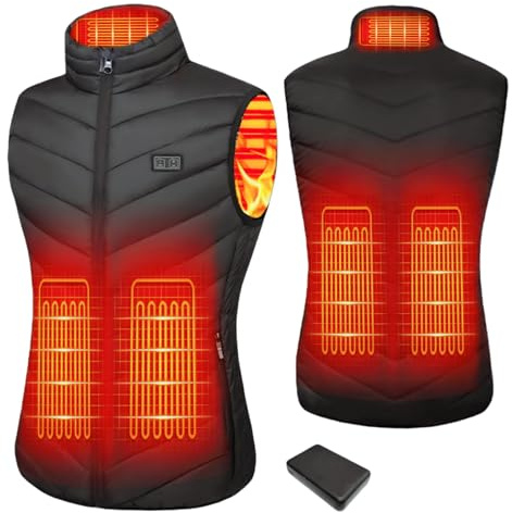 Mincoo Gilet Chauffant Femme avec 10000mAh Batterie Incluse, Veste Chauffante Femme avec 3 Températures Réglables pour Ski Moto Chasse Randonnée la pêche(Noir, M)