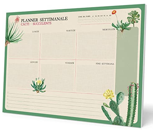 Grupo Erik: Planning de table A4 Botanical Cacti en italien | Planner hebdomadaire 21 x 29,7 cm avec 54 feuilles à déchirer, Agenda Organisateur, Weekly Planner ou Calendrier Planner de bureau